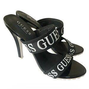 GUESS Black Logo Strap High Heel Sandals